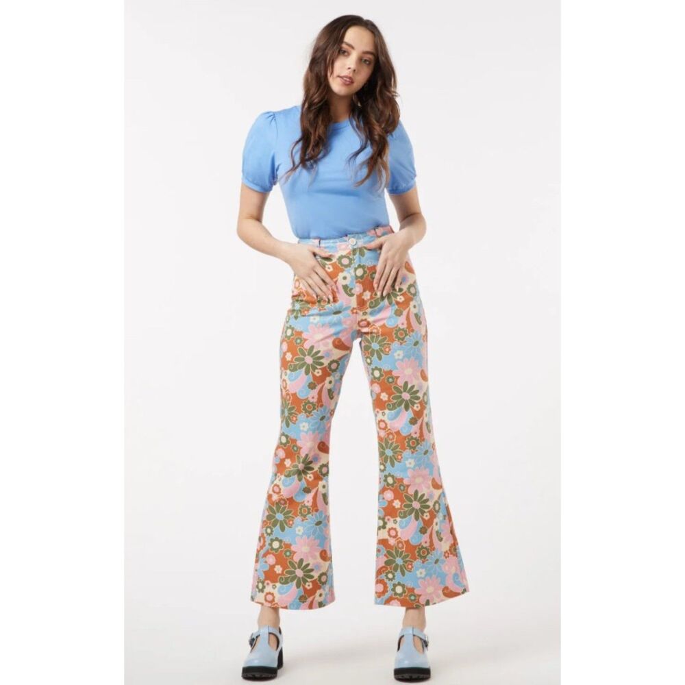 PRINCESS HIGHWAY Multicolored Sz 10 Floral 60's DONNA Flare Hippie Jeans NEW